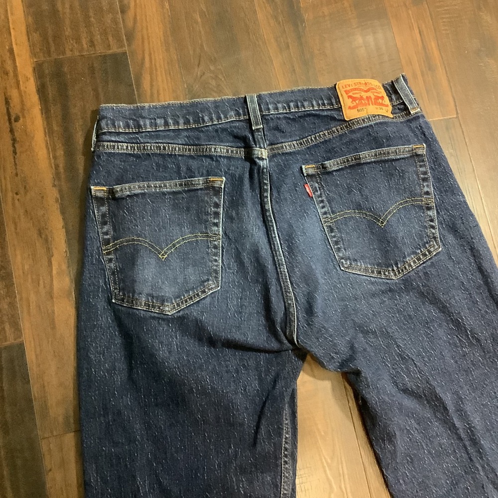 Levis 505 Regular Fit Straight Leg Jeans Mens 36x32 Dark Wash Indigo Denim